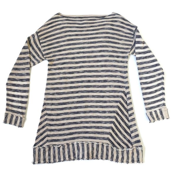 Soft Surroundings Marina Sweater Sz Large Navy Khaki Stripe Pullover Top Flowy - Picture 12 of 14